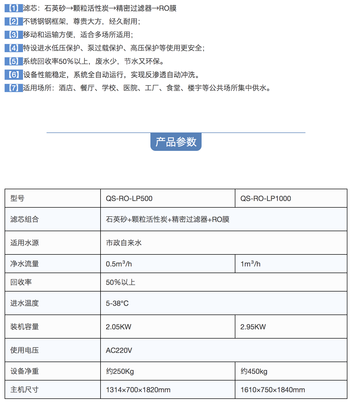 沁園商用純水設(shè)備QS-RO-LP500、QS-RO-LP1000
